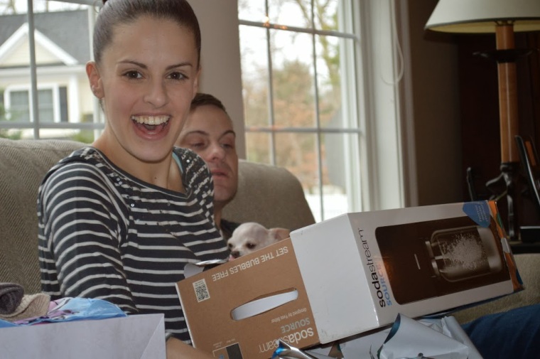 Courtney opening our present to her, a soda stream!